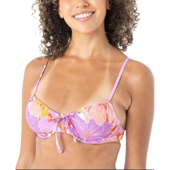 NEW Roxy Womens Small Floral Bikini Set Pink Purple Swimsuit - Picture 2 of 7